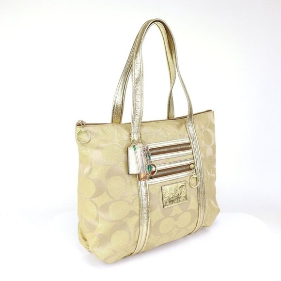 Vintage Coach Poppy Op Art Glam Gold Tote Bag Purse - Picture 1 of 14